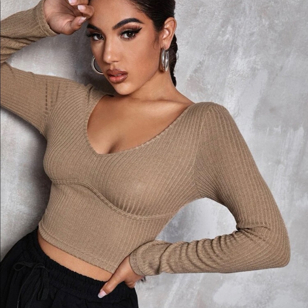 Tan trendy crop top